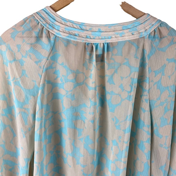 Lane Bryant Tan Blue Sheer Blouse Top 14 16 - Picture 5 of 8